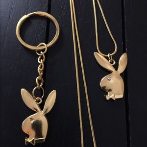 18K Gold Plated Necklace with Playboy/Keychain Set